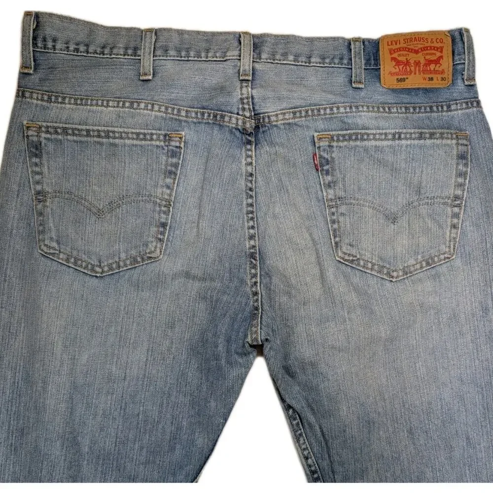 Levi's 569 Loose Straight Jeans Men's 38x30 Light Wash Denim Casual